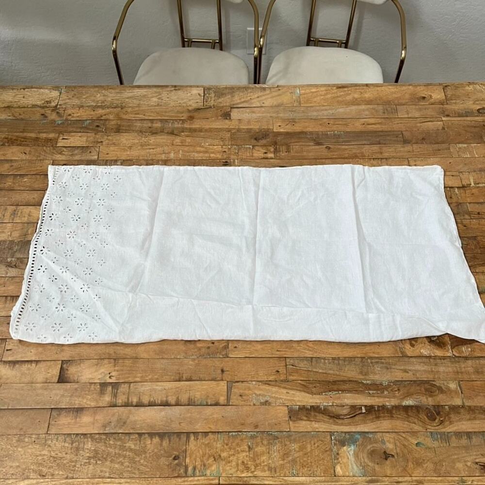 Garnet Hill White Decorative Pillowcase 37 x 17 Floral Embroidery Cut-out Design